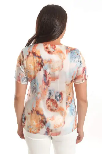 Trend42plus Plus Size Orange Transition Patterned Short Sleeve Blouse - 5