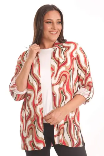 Trend42plus Plus Size Patterned Viscose Shirt Blouse Burgundy Two Piece Set - 1