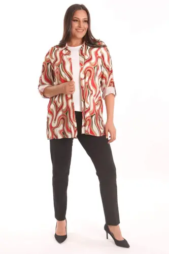 Trend42plus Plus Size Patterned Viscose Shirt Blouse Burgundy Two Piece Set - BÜYÜKBEDENIZ (1)