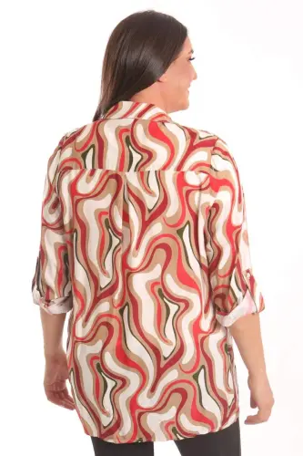 Trend42plus Plus Size Patterned Viscose Shirt Blouse Burgundy Two Piece Set - 6