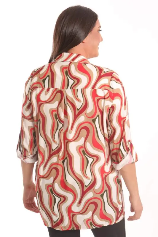 Trend42plus Plus Size Patterned Viscose Shirt Blouse Burgundy Two Piece Set - 6