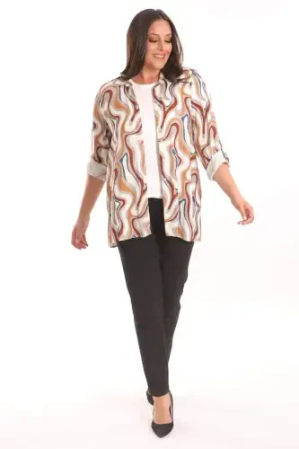 Trend42plus Plus Size Patterned Viscose Shirt Blouse Gray Two Piece Set - 4