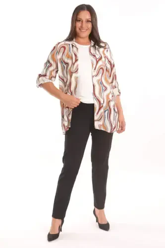 Trend42plus Plus Size Patterned Viscose Shirt Blouse Gray Two Piece Set - 5