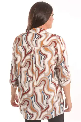 Trend42plus Plus Size Patterned Viscose Shirt Blouse Gray Two Piece Set - 6