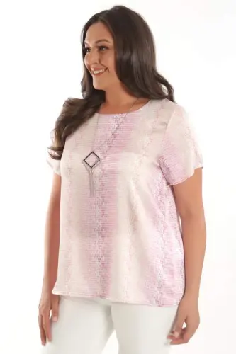 Trend42plus Plus Size Pink Drop Pattern Short Sleeve Blouse - 1