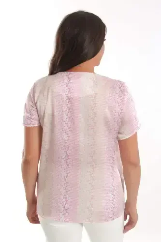 Trend42plus Plus Size Pink Drop Pattern Short Sleeve Blouse - 5