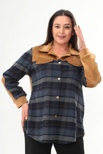 Trend42plus Plus Size Plaid Pattern Lumberjack Indigo Shirt - 1