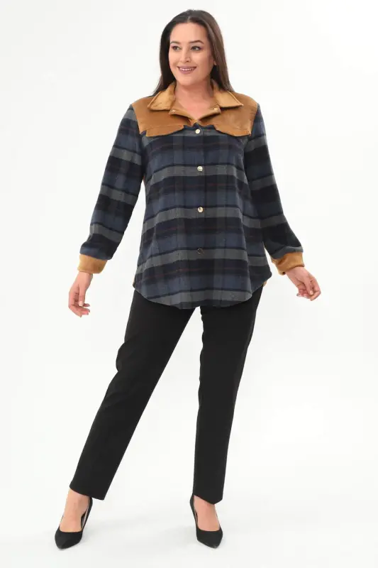 Trend42plus Plus Size Plaid Pattern Lumberjack Indigo Shirt - 2