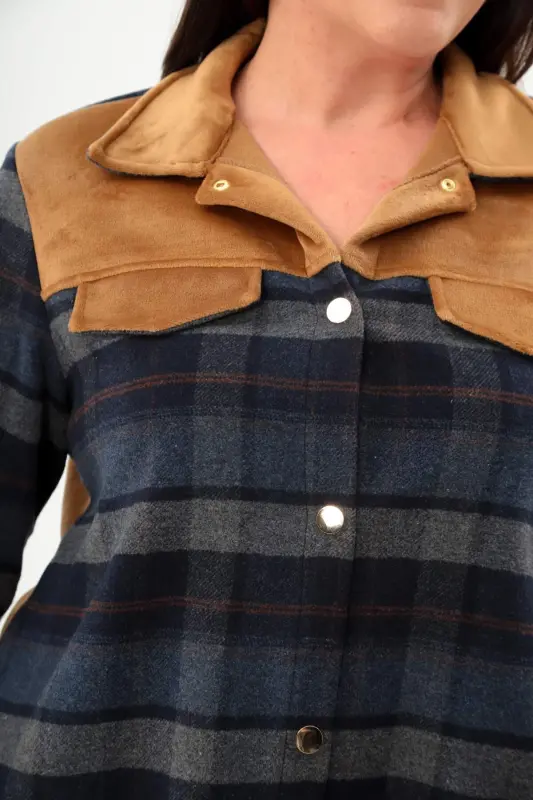 Trend42plus Plus Size Plaid Pattern Lumberjack Indigo Shirt - 4