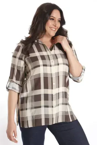 Trend42plus Plus Size Plaid Patterned Brown Shirt - 6