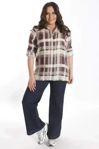 Trend42plus Plus Size Plaid Patterned Burgundy Shirt - 2