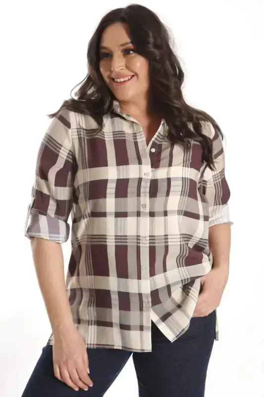 Trend42plus Plus Size Plaid Patterned Burgundy Shirt - 5