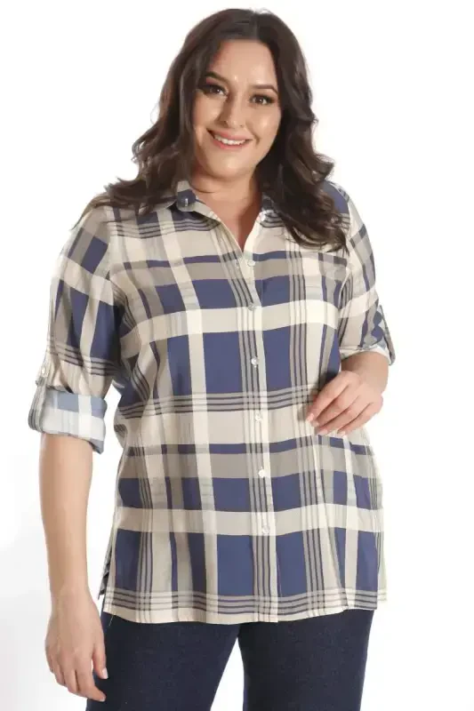 Trend42plus Plus Size Plaid Patterned Indigo Shirt - 1