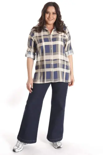 Trend42plus Plus Size Plaid Patterned Indigo Shirt - 2