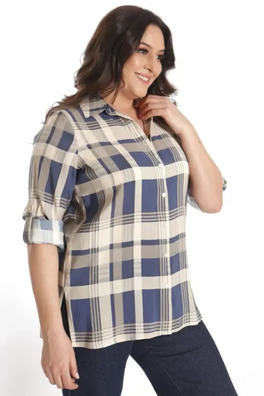 Trend42plus Plus Size Plaid Patterned Indigo Shirt - 3
