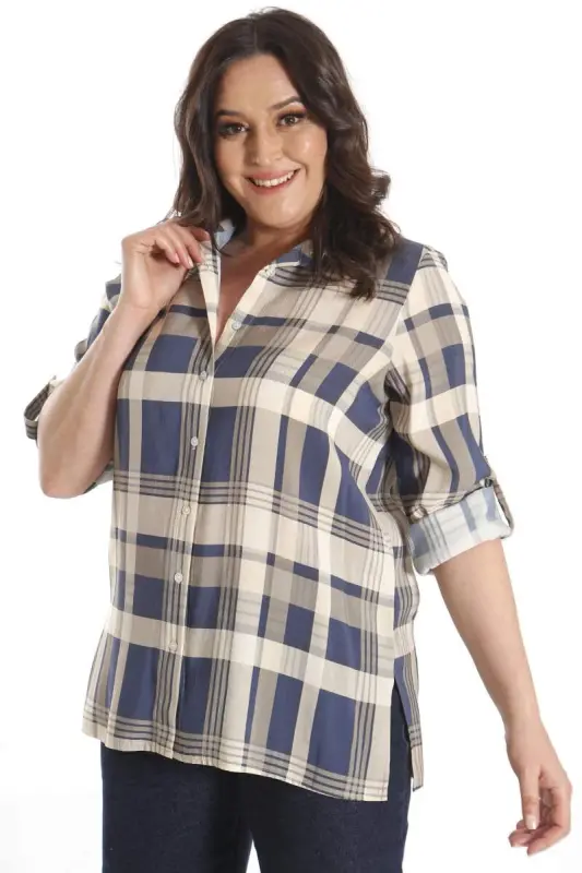 Trend42plus Plus Size Plaid Patterned Indigo Shirt - 5