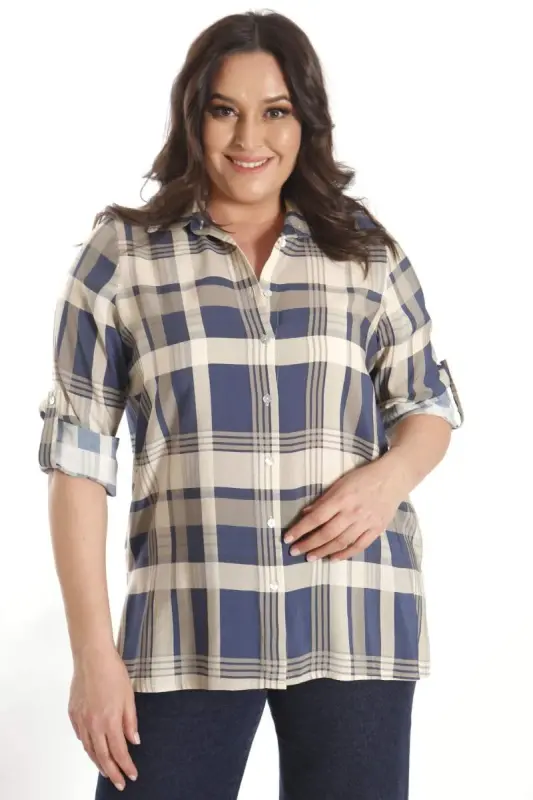 Trend42plus Plus Size Plaid Patterned Indigo Shirt - 7