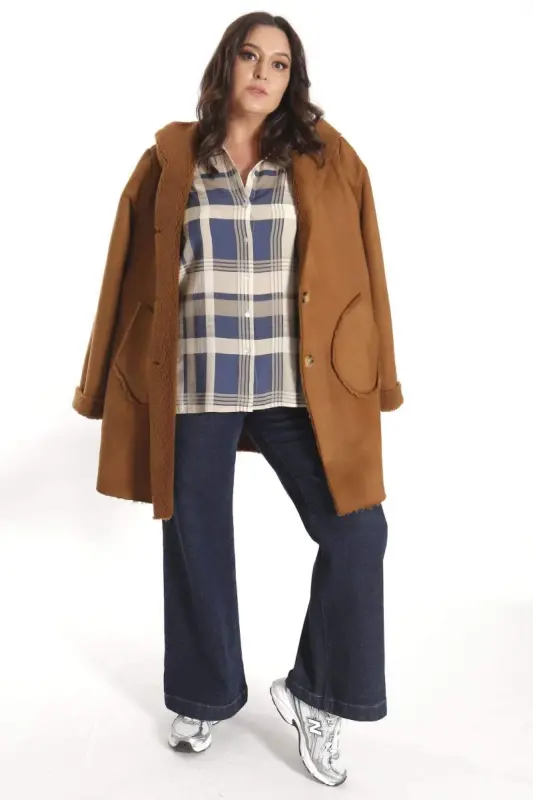 Trend42plus Plus Size Plaid Patterned Indigo Shirt - 8