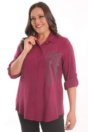 Trend42plus Plus Size Plum Stone Printed Woven Shirt - 1