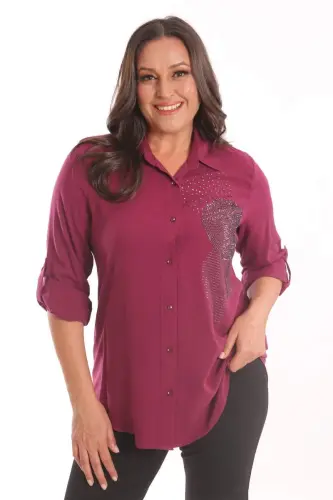 Trend42plus Plus Size Plum Stone Printed Woven Shirt - 3
