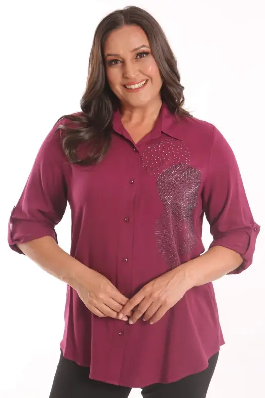 Trend42plus Plus Size Plum Stone Printed Woven Shirt - 4