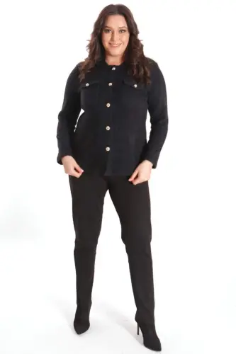 Trend42plus Plus Size Pocket Detailed Tricot Black Jacket - BÜYÜKBEDENIZ (1)