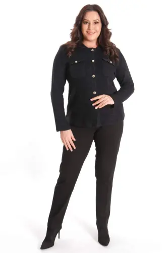 Trend42plus Plus Size Pocket Detailed Tricot Black Jacket - 4
