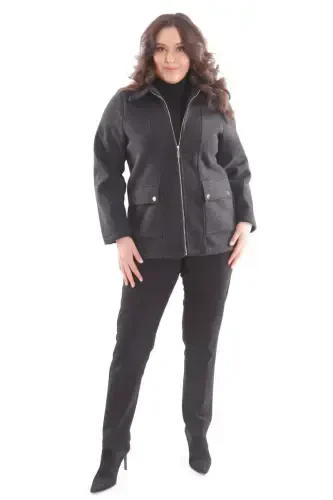 Trend42plus Plus Size Pocket Detailed Zippered Black Wool Coat - BÜYÜKBEDENIZ (1)