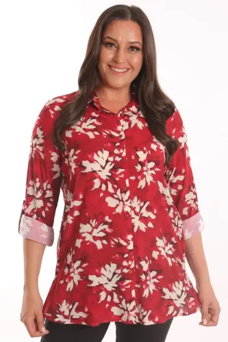 Trend42plus Plus Size Red Patterned Viscose Shirt - 1