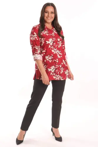 Trend42plus Plus Size Red Patterned Viscose Shirt - 2