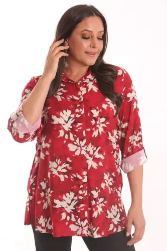 Trend42plus Plus Size Red Patterned Viscose Shirt - 3