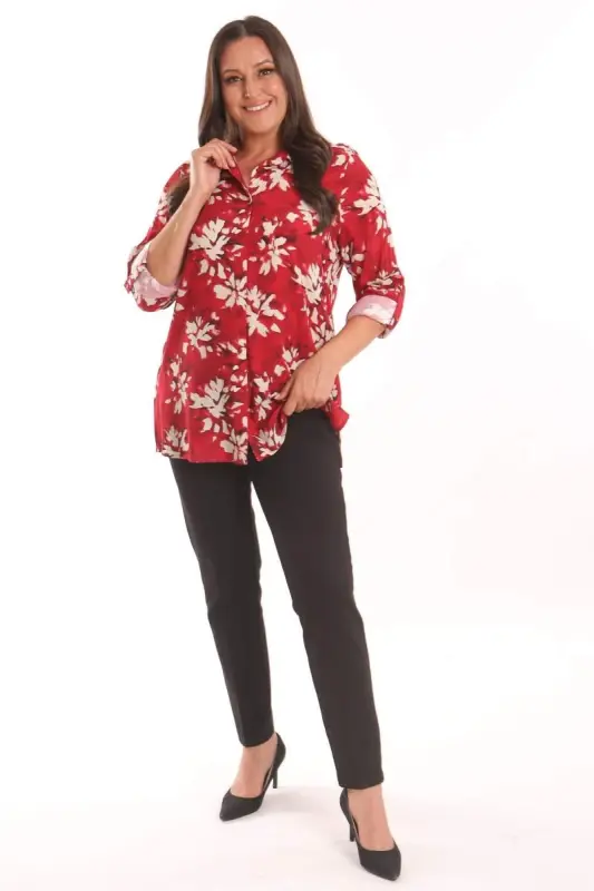Trend42plus Plus Size Red Patterned Viscose Shirt - 5