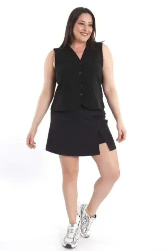 Trend42plus Plus Size Relaxed Fit Black Skort - BÜYÜKBEDENIZ (1)