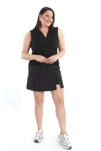 Trend42plus Plus Size Relaxed Fit Black Skort - 4
