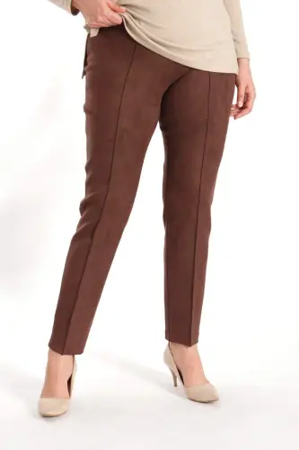 Trend42plus Plus Size Seam Detailed Brown Pants - 1