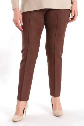 Trend42plus Plus Size Seam Detailed Brown Pants - BÜYÜKBEDENIZ (1)