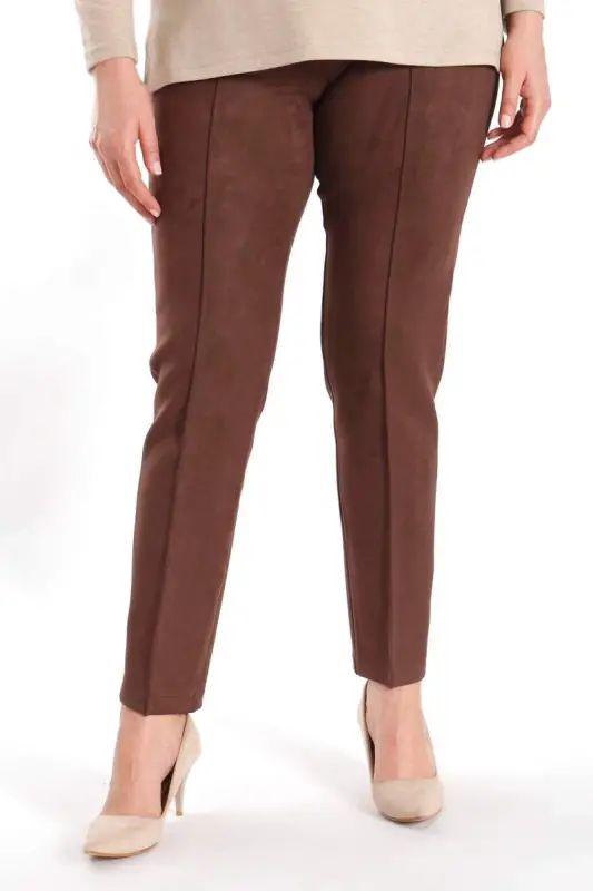 Trend42plus Plus Size Seam Detailed Brown Pants - 2
