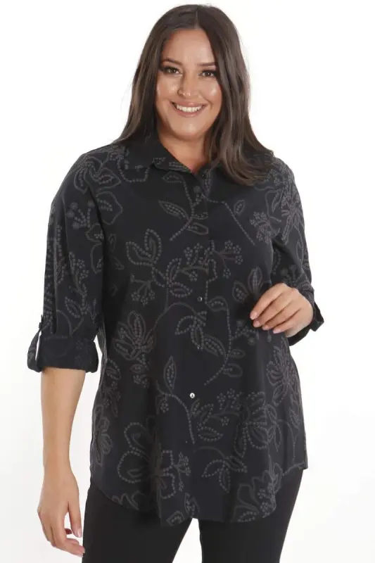 Trend42plus Plus Size Self-Patterned Black Shirt - 1