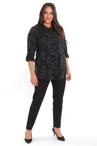 Trend42plus Plus Size Self-Patterned Black Shirt - BÜYÜKBEDENIZ (1)