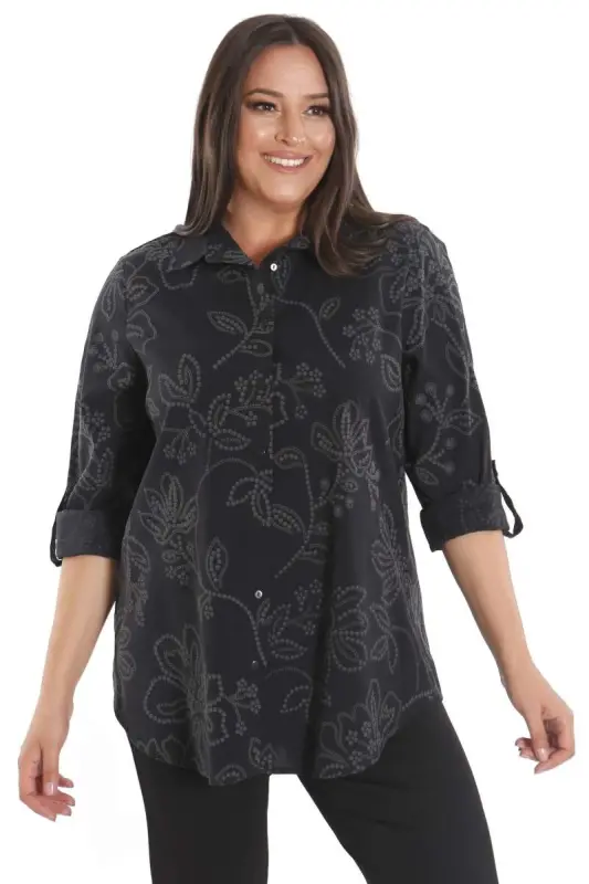Trend42plus Plus Size Self-Patterned Black Shirt - 3