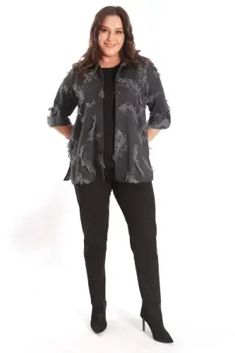 Trend42plus Plus Size Self-Patterned Black Shirt - 2