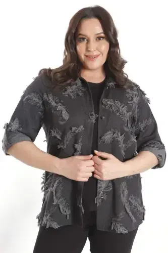 Trend42plus Plus Size Self-Patterned Black Shirt - 5