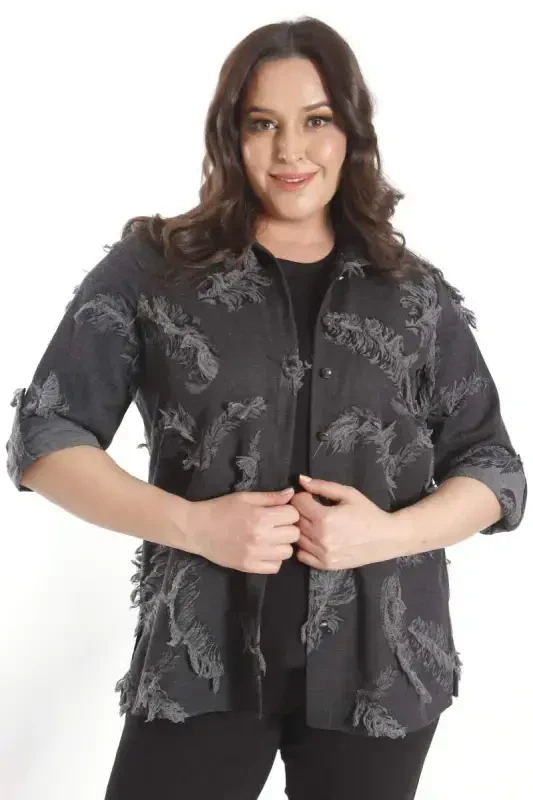 Trend42plus Plus Size Self-Patterned Black Shirt - 5