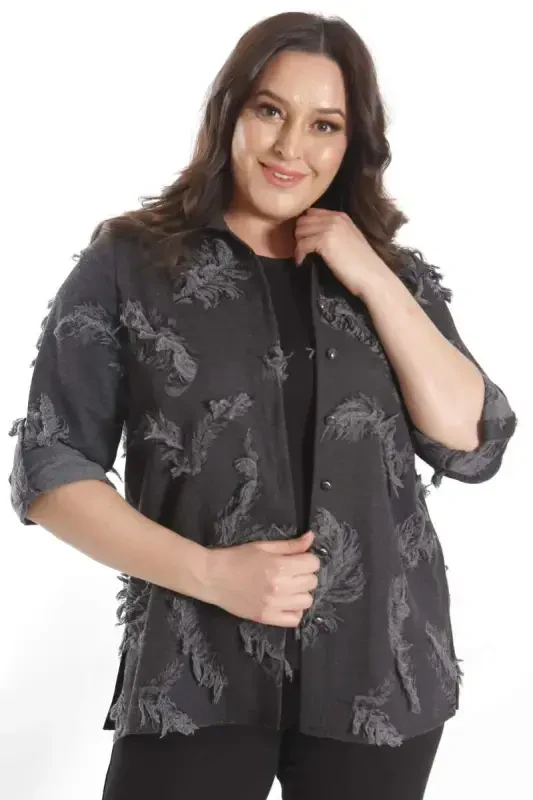 Trend42plus Plus Size Self-Patterned Black Shirt - 6