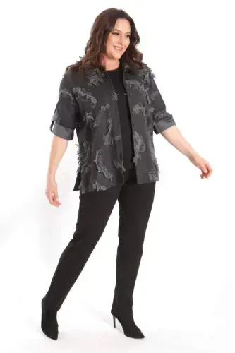 Trend42plus Plus Size Self-Patterned Black Shirt - 4