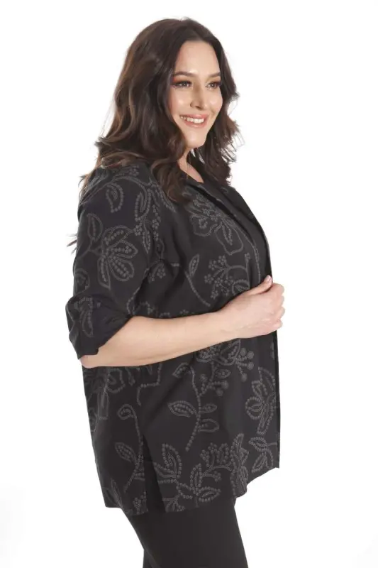 Trend42plus Plus Size Self-Patterned Black Two Piece Set - 3