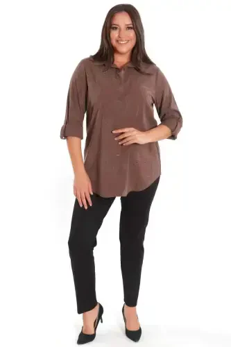 Trend42plus Plus Size Self-Patterned Brown Shirt - 5