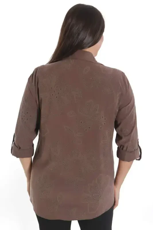 Trend42plus Plus Size Self-Patterned Brown Shirt - 6