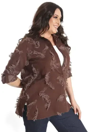 Trend42plus Plus Size Self-Patterned Brown Shirt - 6