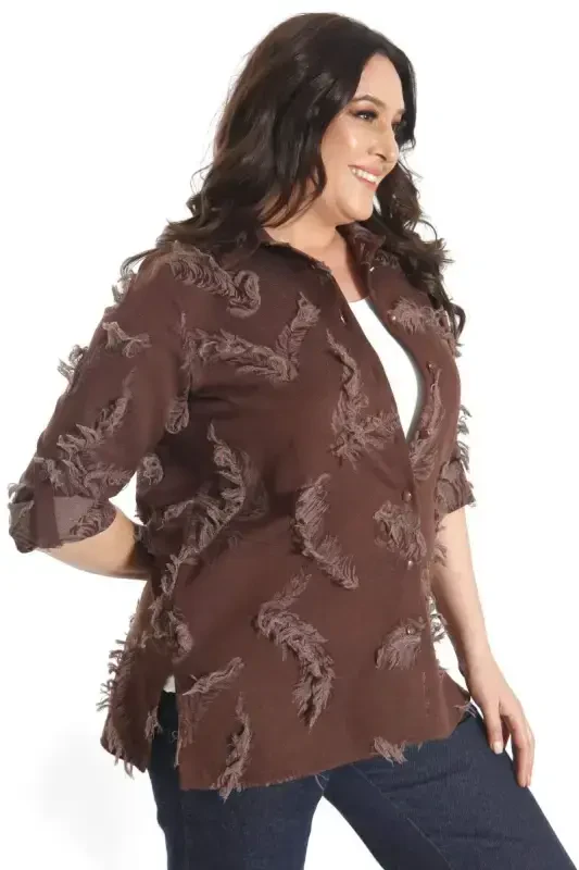 Trend42plus Plus Size Self-Patterned Brown Shirt - 6